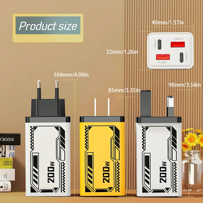 Gan 200W Multi Port Charger With Dual Pd And Dual Typec Charging Head Suitable For Huawei Iphone Charger Fast Charging - Image 4