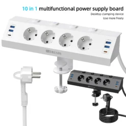 Eu Multi-plug Power Strip with Clamping Device and Pull Ring, 4 USB-A and 2 USB-C Ports, 2 m Cable