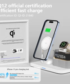 Alternative view of 5 in 1 Magnetic Qi2 Wireless Charger with Alarm Clock for Apple, Charging Station for IPhone 16/15/14/13/12 AirPods Charger