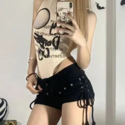 Alternative view of Lace-Up Skinny Shorts for Women - Casual Streetwear for Daily Wear