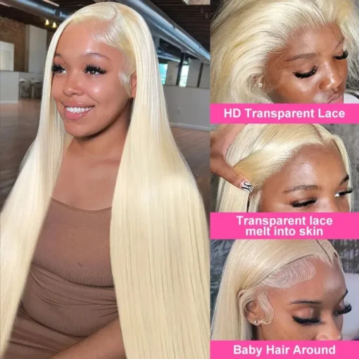 Blonde 613 Lace Front Wig 13x6 Straight Human Hair for Women - Image 4