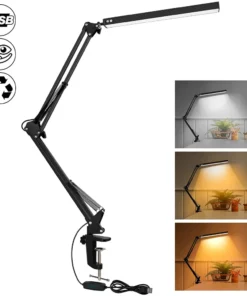 10W LED Desk Lamp with Clamp Swing Arm Eye-Caring Dimmable Desk Light 10 Brightness Levels 3 Modes USB Charging