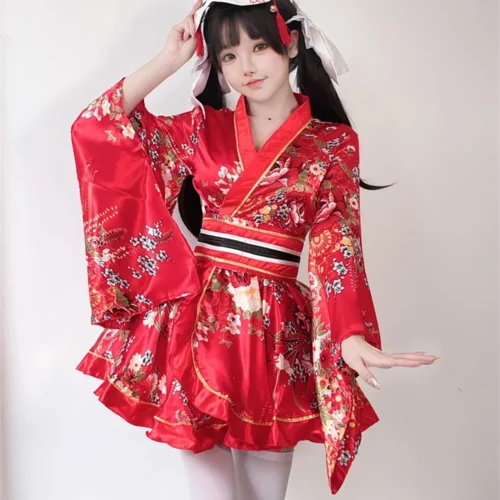 Alternative view of Japanese Floral Kimono Yukata Haori Robe for Women – Kawaii Lolita Dress Cosplay Costume