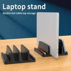 Vertical Laptop Stand with 3-Slot Design for MacBooks, Tablets, and Phones
