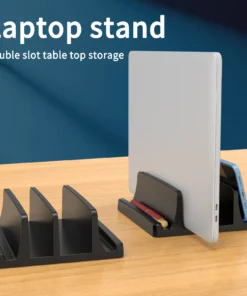 Vertical Laptop Stand - 3-Slot Desk Holder and Docking Station for MacBooks, Tablets, and Phones