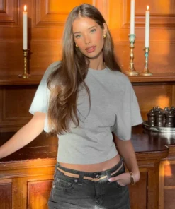 Fashion Casual Solid Gray Cropped T-shirt 2025 Woman Clothes O-neck Corset Tops Streetwear Girls Spring Summer Short Tee Shirts