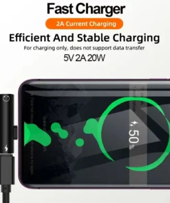 Alternative view of Digital Decoding USB Type C to 3.5mm Jack Headphone Adapter Splitter Fast Charger 20W for Samsung S22 S20 Xiaomi 11 12 iPhone 15