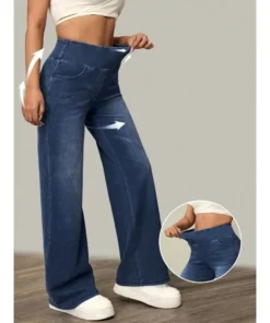 Women's High Stretch Loose Straight-Leg Jeans with Elastic Waist
