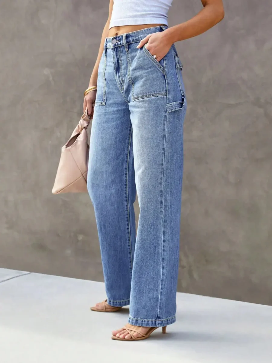 Light Blue Wide Leg Jeans for Women - Stylish, Comfortable Denim Pants - Image 3