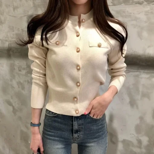 Knitted Cardigan Coat with Single Breasted Design for Women in Slim Chic Style - Image 5