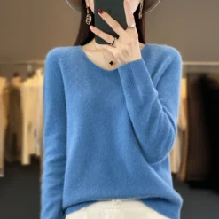 Alternative view of Merino Wool V-neck Pullover Sweater for Women, Casual Autumn and Winter Knit Top