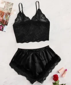 Alternative view of Women's 2 Piece Sexy Lace Pajama Set See-Through Bralette Cami Top and Shorts Breathable Sleepwear Plus Size Summer Lingerie