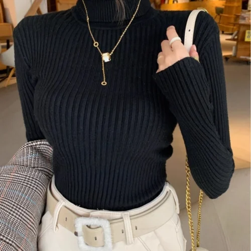 Alternative view of 2025 Casual Slim Knitted Pullover Autumn Winter Thick Turtleneck Sweater Base Sweater Korean Style Simple Base Layer Warm Tops
