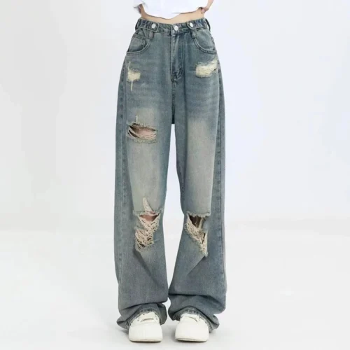 Alternative view of American Retro High Waist Loose Fit Jeans for Women – Wide-Leg Design