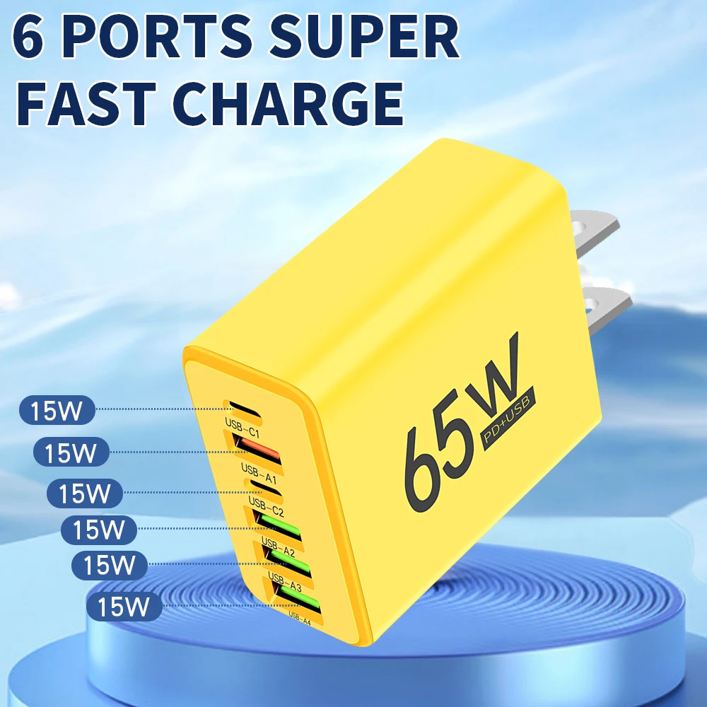 6 Port USB C Fast Charger Station 65W with PD QC 3.0 for iPhone 17 and Samsung S23 - Image 4
