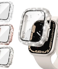 Glass+Diamond Cover For Apple watch case 46mm 40mm 44mm 41mm 42mm 45mm Bling Bumper Protector iWatch Series 11 10 9 SE 7 8 case