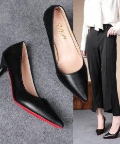 Sexy Fashion Women's Soft Leather Pumps Spring New Thin High Heels 2024 New Dress Shoes Ladies Stiletto Black Big Size