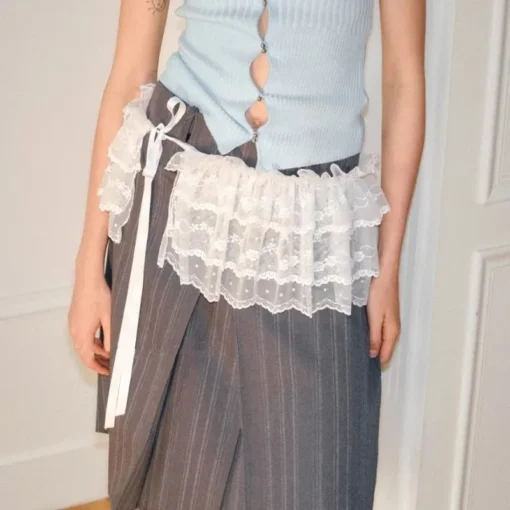 Korean Lace Mini Layered Skirt - High Waist Ruffled Design for Women in Streetwear Style - Image 4