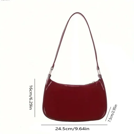 Red Retro Hand-Held Underarm Bag, Small Patent Leather Design for Young Women - Image 6