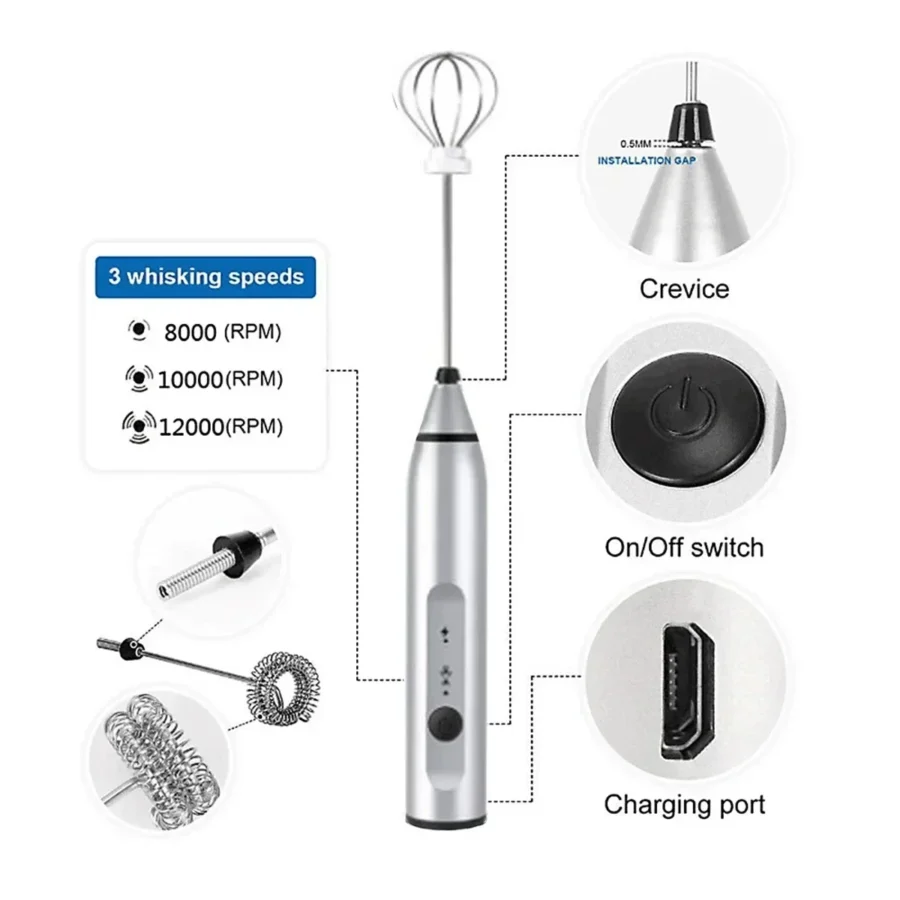 Electric Handheld Milk Frother - Mini Coffee Maker Whisk Mixer for Cappuccino and Cream - Image 3