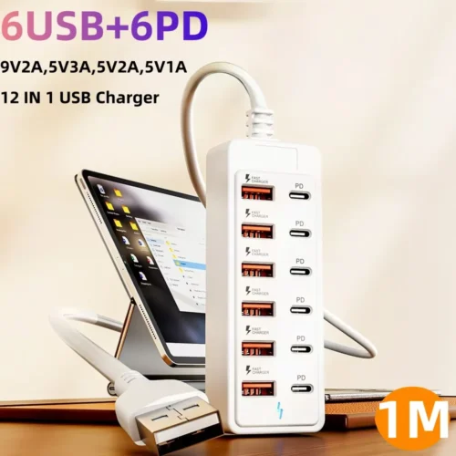 12 IN1 Power Strip Multi Port USB Charger Station Wall Desktop Power Adapter USB Type C Fast Charging Charger For iPhone Samsung