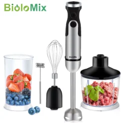 BioloMix Hand Blender with 1200W Power, Chopper, Whisk, and Smoothie Cup for Home Use