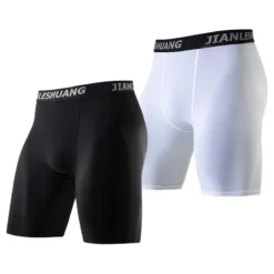 Alternative view of Men's Long Sports Underwear Shorts with Elastic Waist for Running and Fitness in Black and White Plus Size