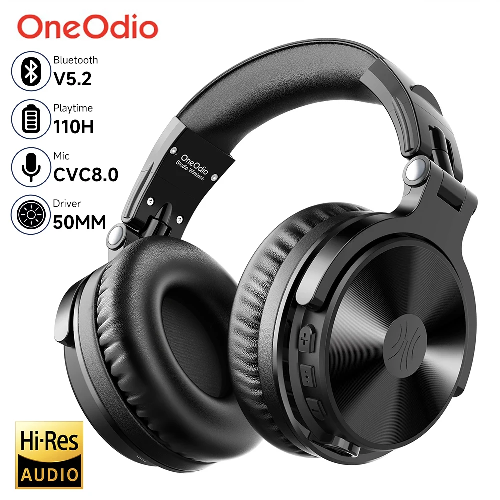 Oneodio Pro-C Bluetooth Wireless Headphones - 110Hr Hi-Res Over-Ear with Mic for Phone and PC