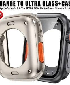 Screen Protector Cover for Apple Watch 45mm 44mm 40mm 41mm Hard PC Front Rear Bumper Case iwatch 9 8 7 SE 6 5 4 Change To Ultra