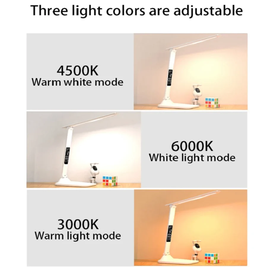 Folding Table Lamp USB Reading Touch Dimmable Eye Protection With Alarm Clock Thermometer LED Desk Lamp USB Charge Night Light - Image 4