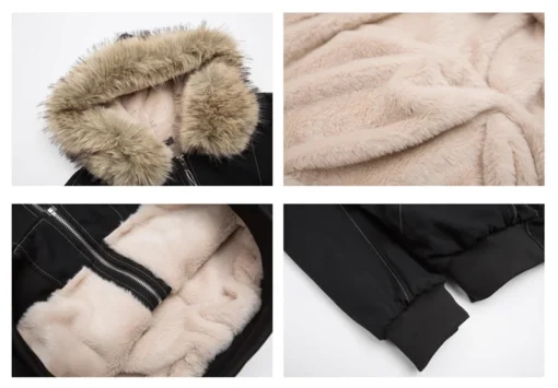 Parka Jacket with Thicken Padded Fur Collar for Men and Women in Winter Streetwear Style - Image 6