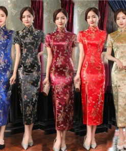 Plus Size Chinese Qipao Dress with Dragon and Phoenix Design