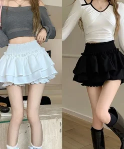 Cute High Waist Ruffle Mini Skirt - Balletcore Lolita Style for Women