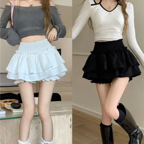 Cute High Waist Ruffle Mini Skirt - Balletcore Lolita Style for Women