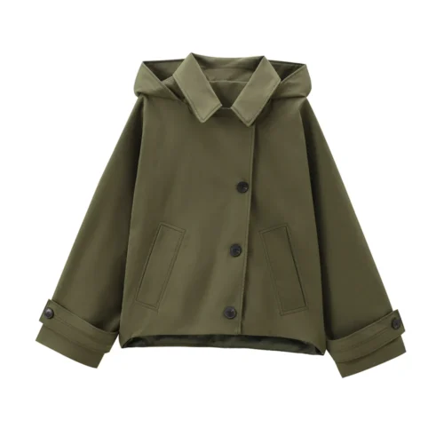 Alternative view of Autumn Hooded Long Sleeve Trench Coat - European and American Style