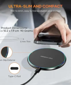 Alternative view of Mini LED Wireless Charger Pad - Fast Charging Dock for iPhone and Samsung