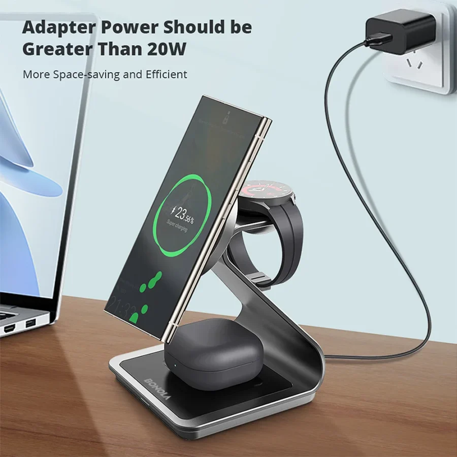 Bonola Magnetic 3 in 1 Wireless Charger Station for Samsung S24 Ultra/S25 25w Fast Charging Stand for Galaxy Watch 7/6/5/Earbuds - Image 2
