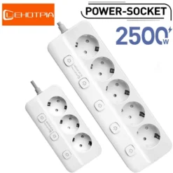 Power Strip with Independent Control Switch and Network Filter for EU Plug AC Outlets