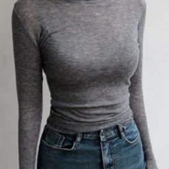 High Quality Long Sleeve T-Shirt for Women, Casual Thin See-Through Top