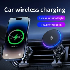 Alternative view of Magnetic Wireless Car Charger Stand with Ice Cooling for iPhone 16 15 14 13 12 Pro Max