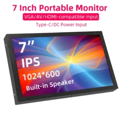 7-Inch Portable IPS Monitor with HDMI, VGA, and AV Inputs for PC, Laptop, and Camera Use