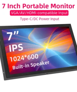 7-Inch Portable IPS Monitor with HDMI, VGA, and AV Inputs for PC, Laptop, and Camera