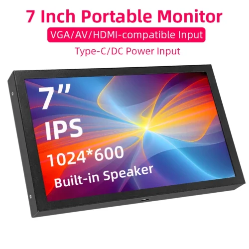 7-Inch Portable IPS Monitor with HDMI, VGA, and AV Inputs for PC, Laptop, and Camera