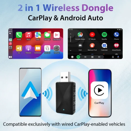 Alternative view of Wireless CarPlay Adapter, 2025 Upgraded 2-in-1 Mini Size CarPlay & Android Auto, Convert Wired to Wireless with USB & USB-C/Type
