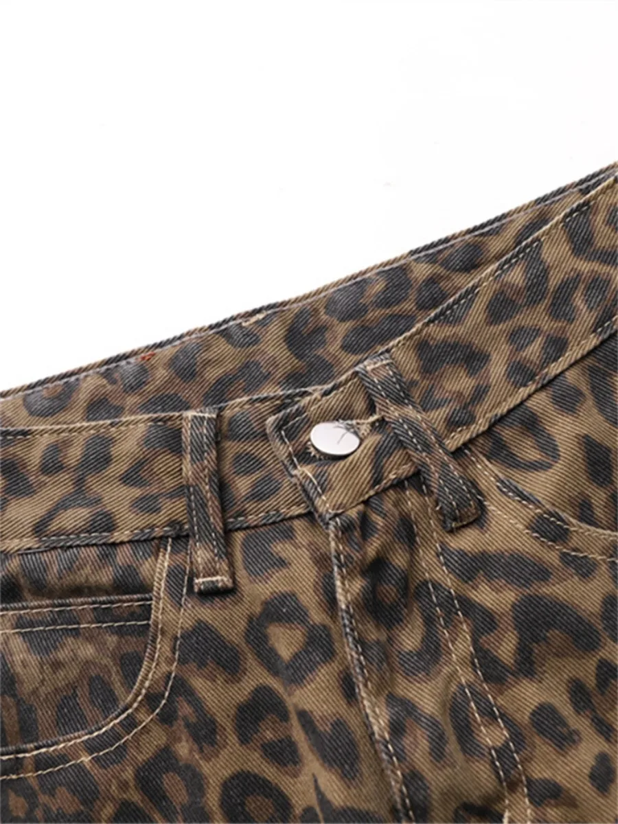Leopard Print High Waisted Wide Leg Jeans for Women - Image 3