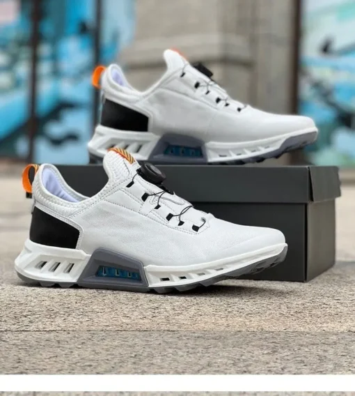 Genuine Leather Golf Sneakers for Men in Black and White Athletic Design - Image 4