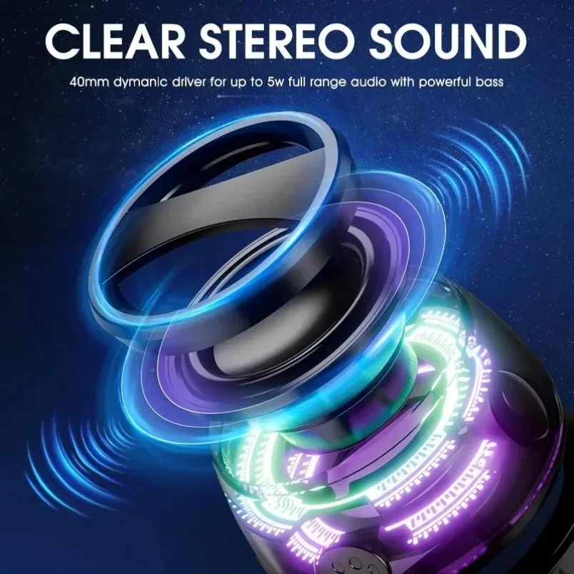 Portable Mini Bluetooth Stereo Speaker with RGB Light and Phone Holder for Outdoor Use - Image 4