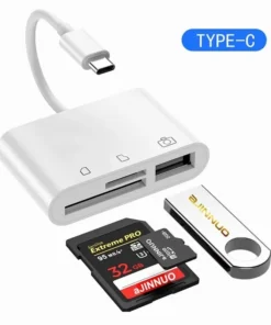 3 In 1 Multi Port Hub Converter Type-c/Lightning To USB A OTG Adapter TF SD Memory Card Reader for Iphone Android and Laptop