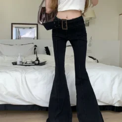 Alternative view of Bell Bottom Denim Pants - Japanese Y2K Harajuku Style Flare Jeans for Women