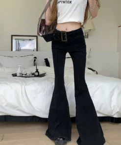 Alternative view of Women's Bell Bottom Denim Pants - Japanese Y2K Harajuku Style Flare Jeans